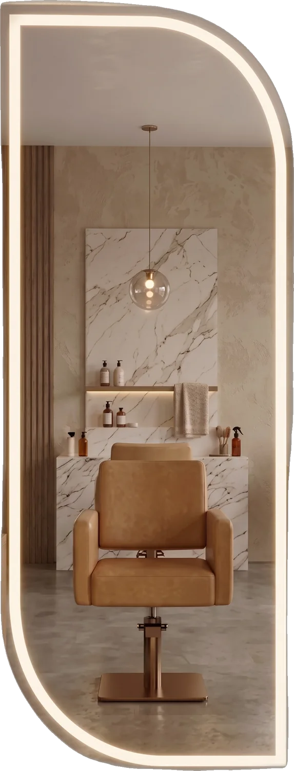 Espejo LED ATELIER, cantos redondeados, para peluquería